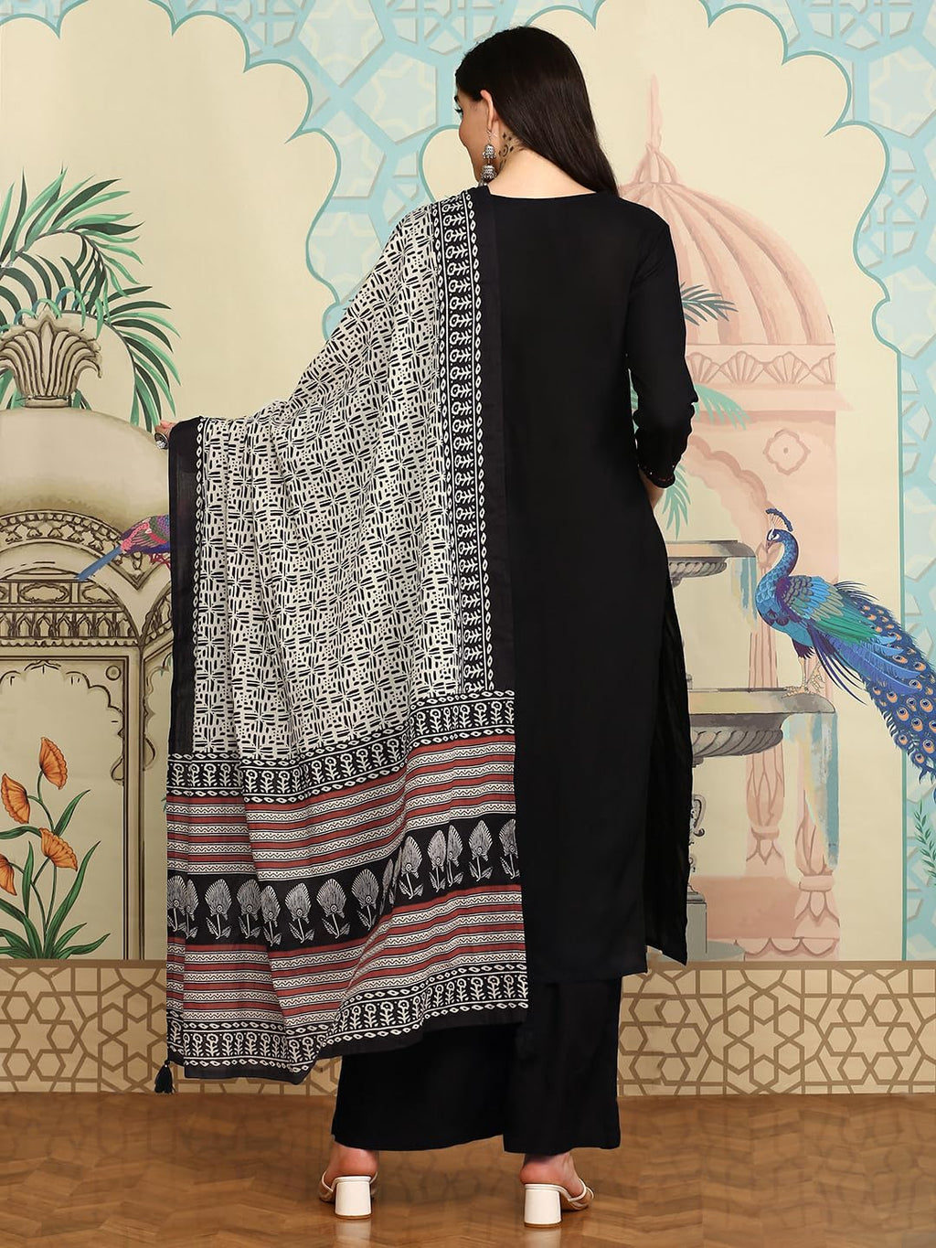 Ishin V-Neck Yoke Design Regular Mirror Work A-Line Kurta With Palazzos & Dupatta | Kurta Set For Women | Kurta With Trousers An