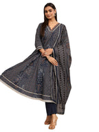 Libas Printed Cotton Anarkali Kurta With Trouser And Dupatta-401299Xxl