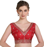 Pujia Mills WomenS Indian Ethnic Wear Designer Golden Zari With Embroidery Sequence Work V Neck Sleeveless Readymadeback Side W