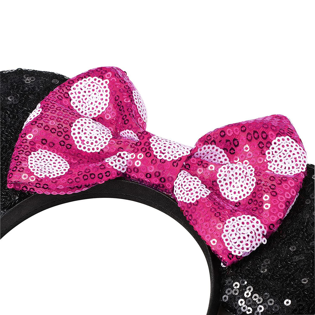 LYLIN Mouse Ears Headband, Sequin Ears Headbands with Bow Halloween Hairs Accessories for Girls Women Birthday Party Cosplay Cos