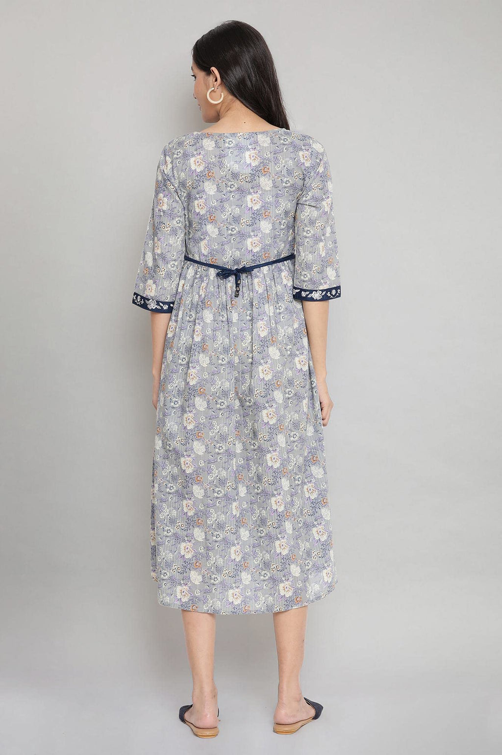 Aurelia WomenS Stonewash Grey Cotton Gathered Dress