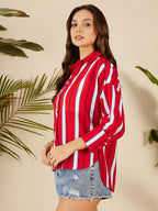 RARE Womens Striped Regular Fit Shirt (EP8111A_Red