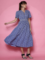 Sheetal Associates WomenS Casual Half Sleeve Crepe Printed Fit And Flare Dress Blue