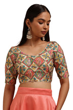 Soch Women Satin Ethnic Motif Padded Blouse with Sequins