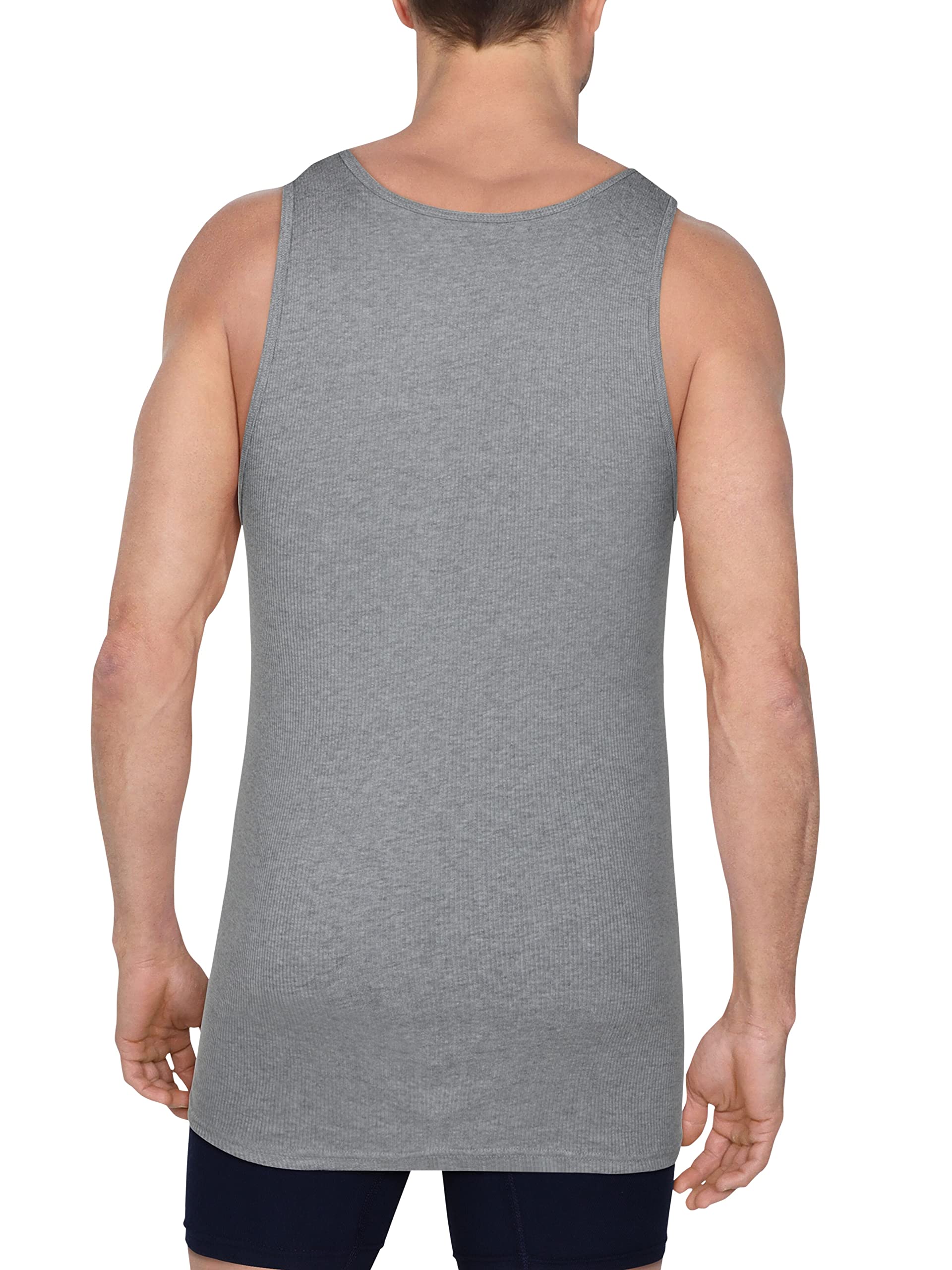 Fruit of the Loom Men's Tag-Free Cotton Undershirts, Regular-Tank-4 Pack Black/Grey, Small