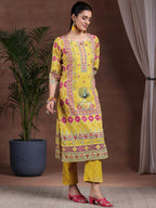 Libas Womens Printed Crepe Straight Kurta With Trousers