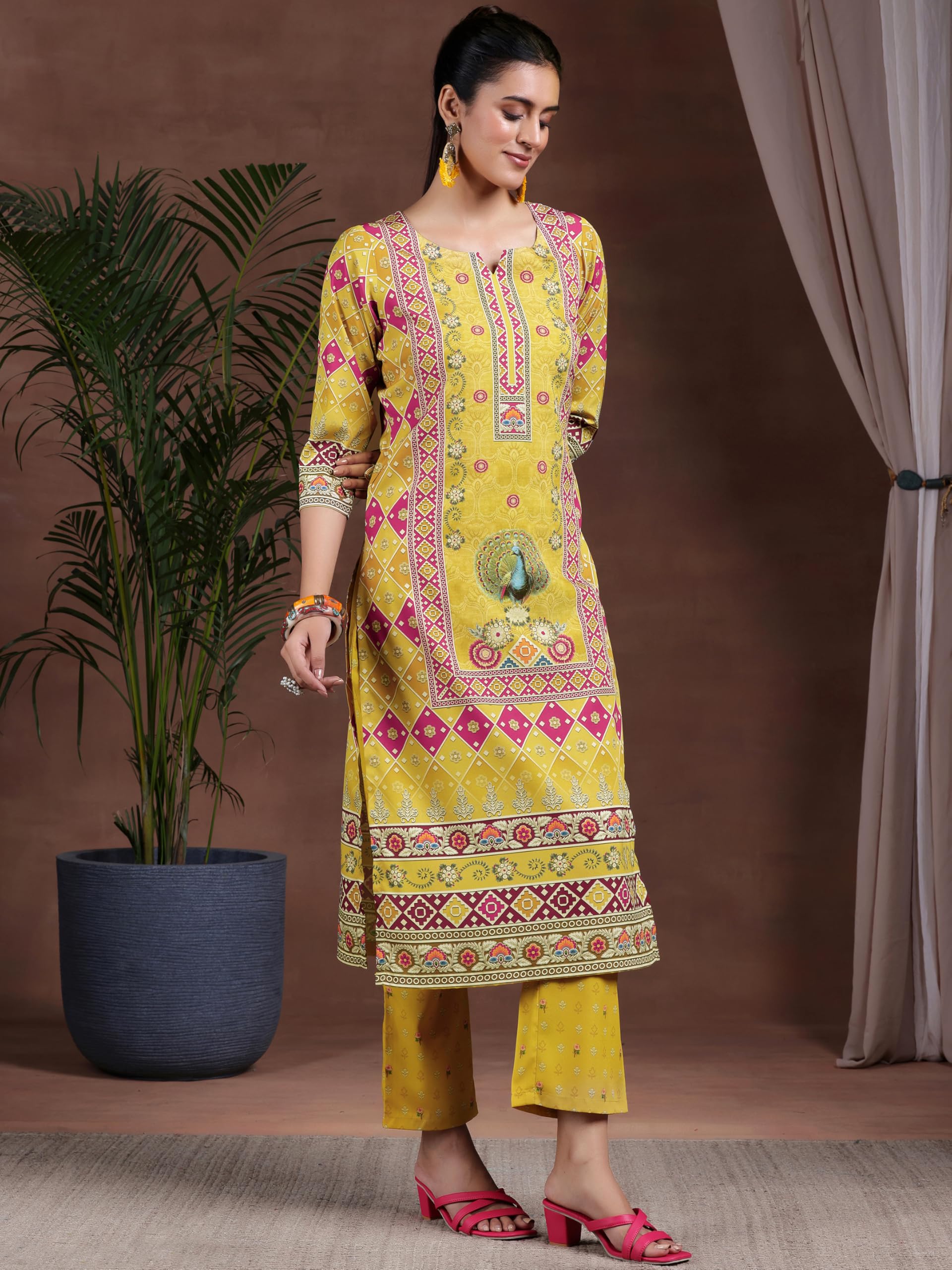Libas Womens Printed Crepe Straight Kurta With Trousers