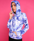 POPWINGS Women Casual Azure Blue Floral Print Hooded Pocket Sweatshirt | Winter Wear | Trendy Sweatshirts