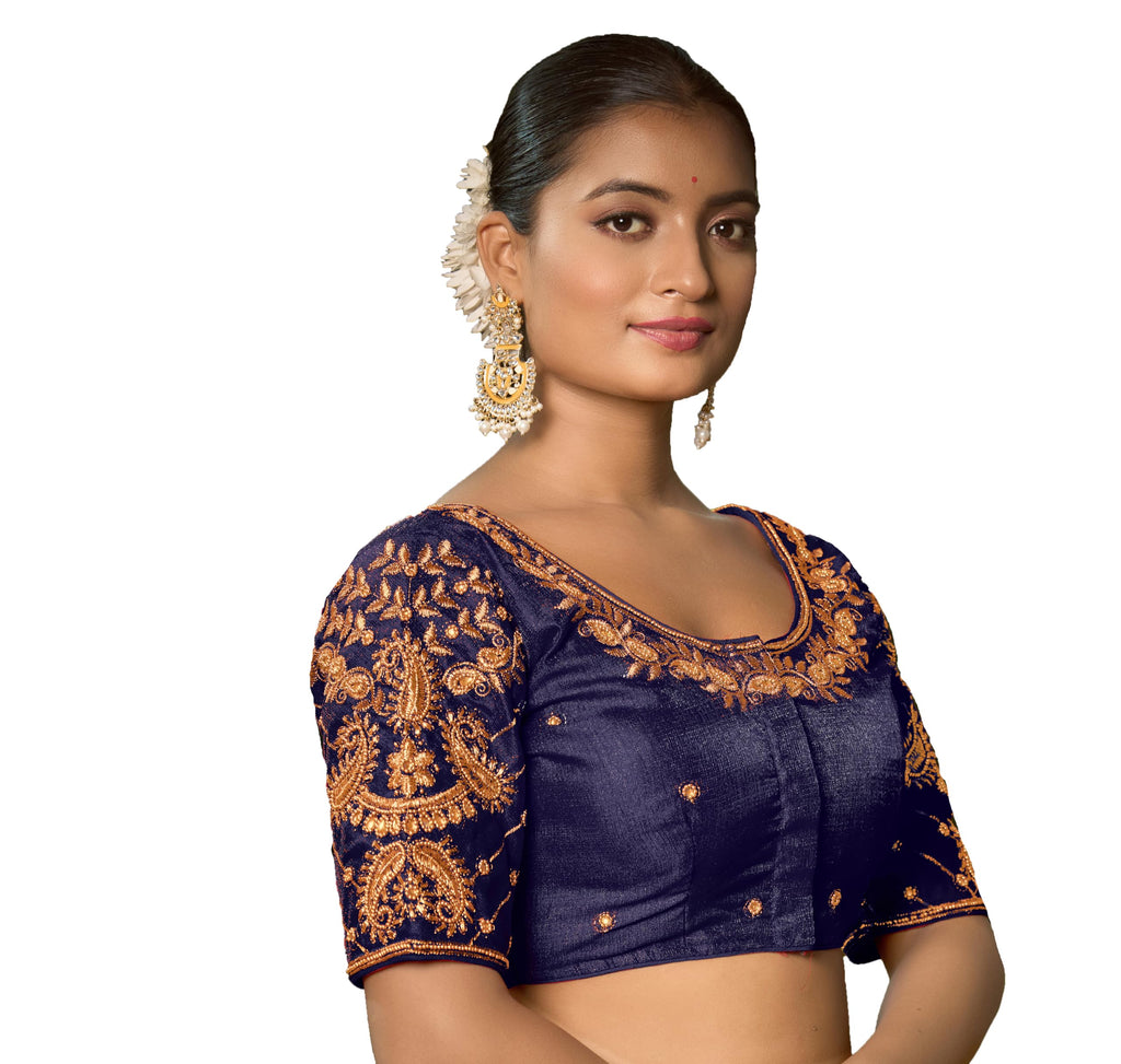Pujia Mills WomenS Readymade Blouse Embroidery Multi Coding Maggam Work Sequence Work Indian Ethnic Designer Stitched Readymade