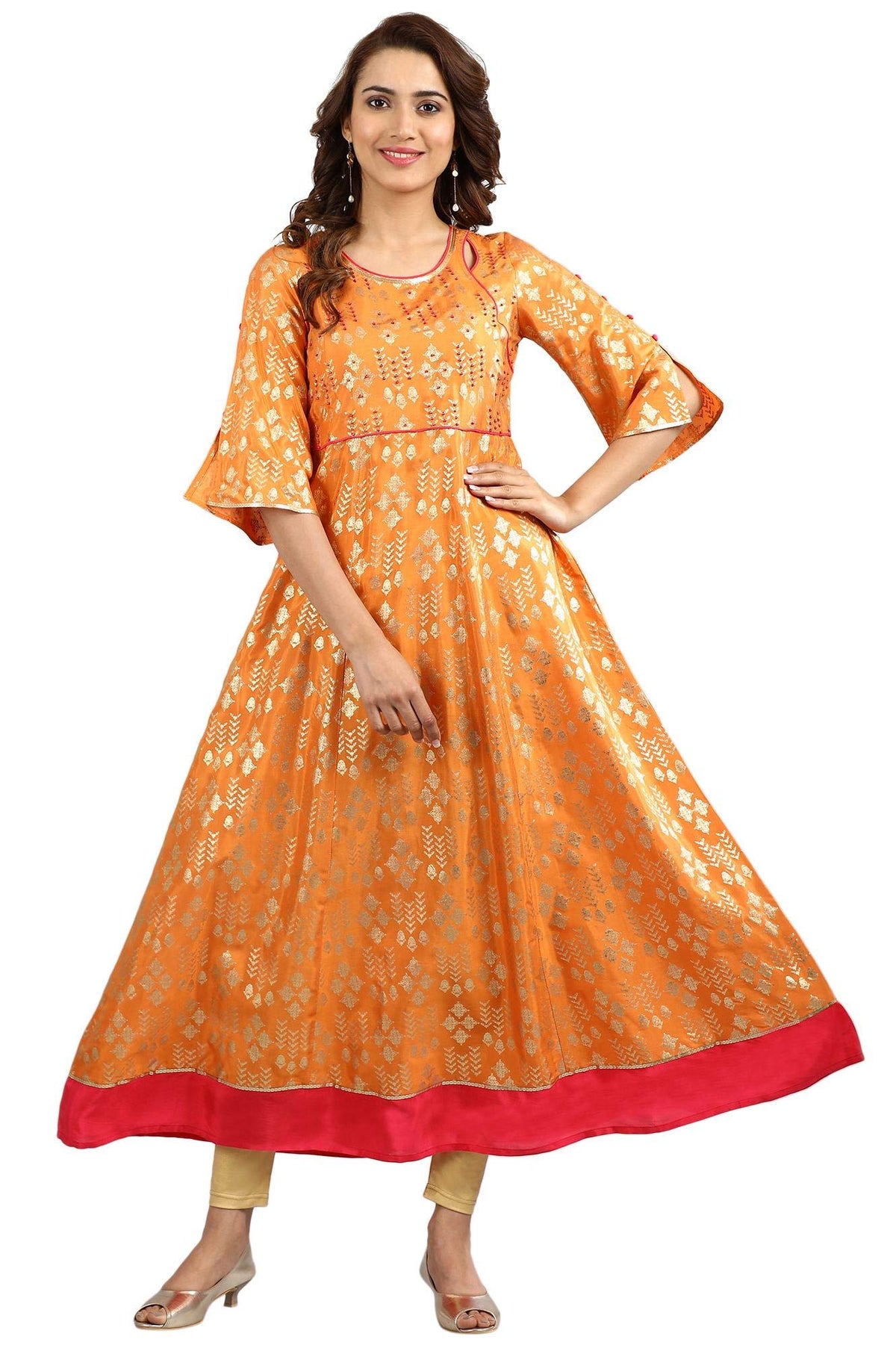 Aurelia Women A-Line Maxi Rayon Dress (19Aua10796-500616_Orange_S)
