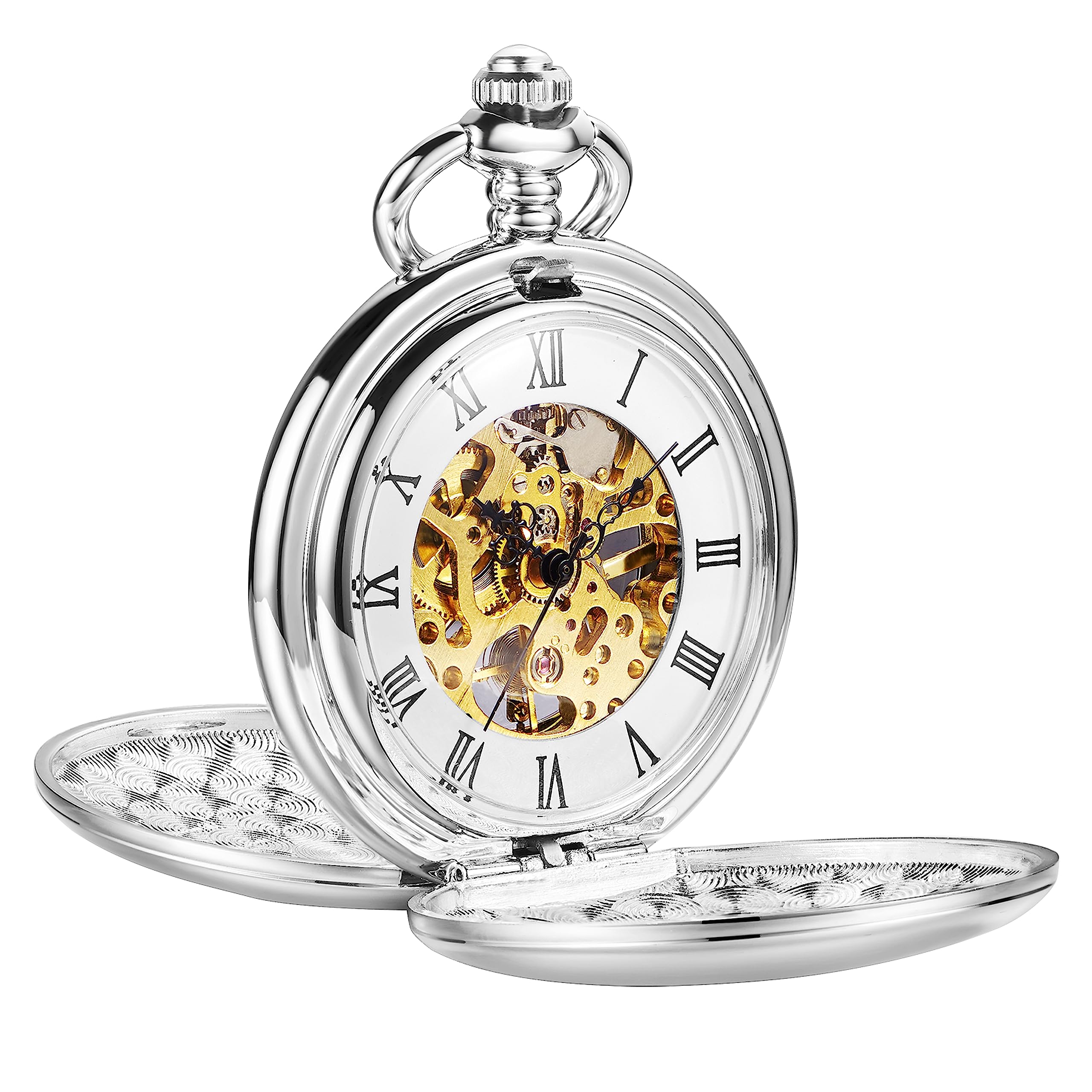 ShoppeWatch Men   s Pocket Watch with Chain | Hand Winding Vintage Pocketwatch | Skeleton Mechanical Movement | 1920s Railroad S