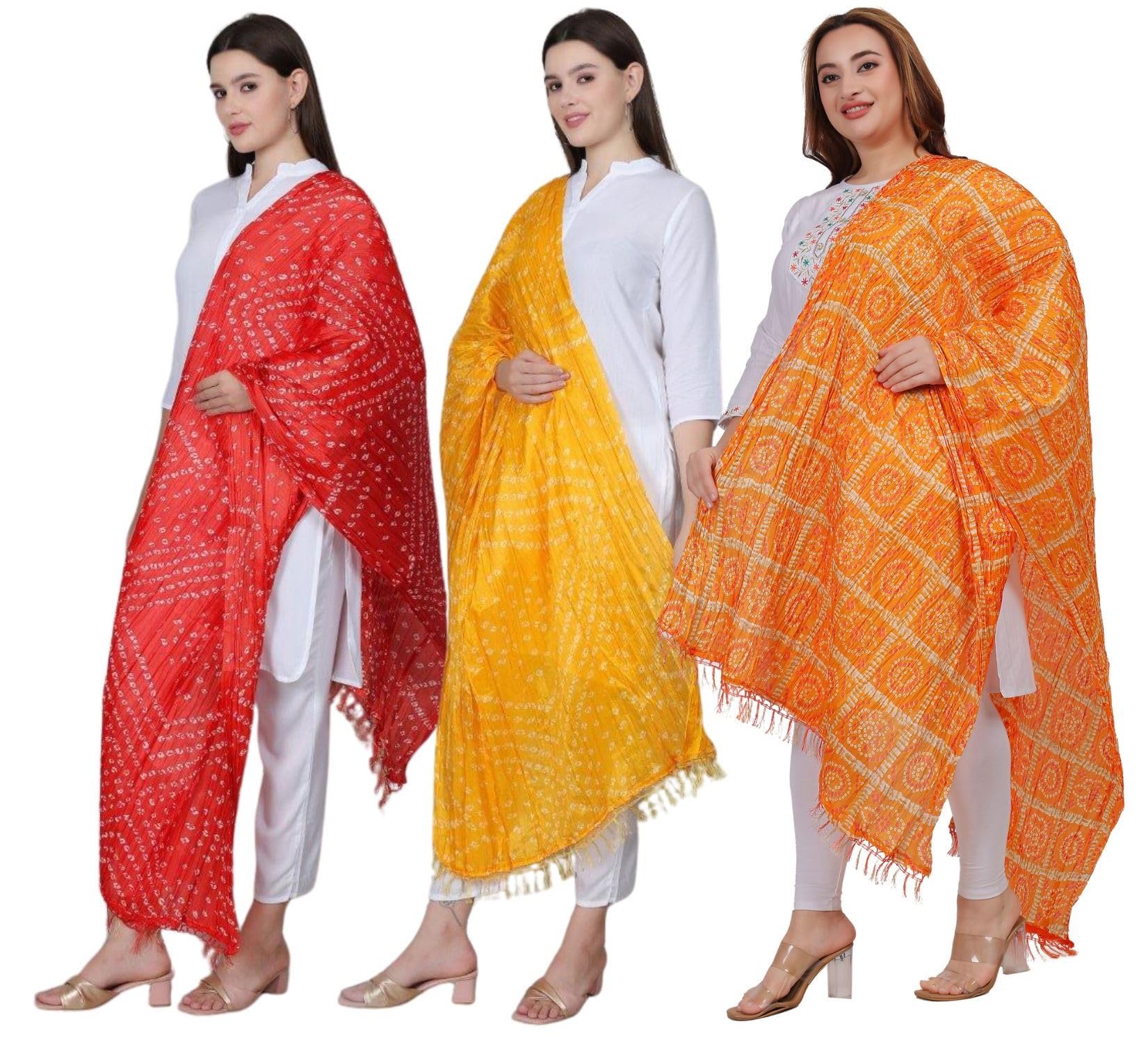 Fabme Women'S Full Size Silk Dupatta Pack Of 3 - Multicolor