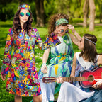 MRYUWB 70s Hippie Dress Costumes Necklace Earrings Sunglass Women Disco Outfit, 60s Party Costume, Halloween Retro Dresses (Love