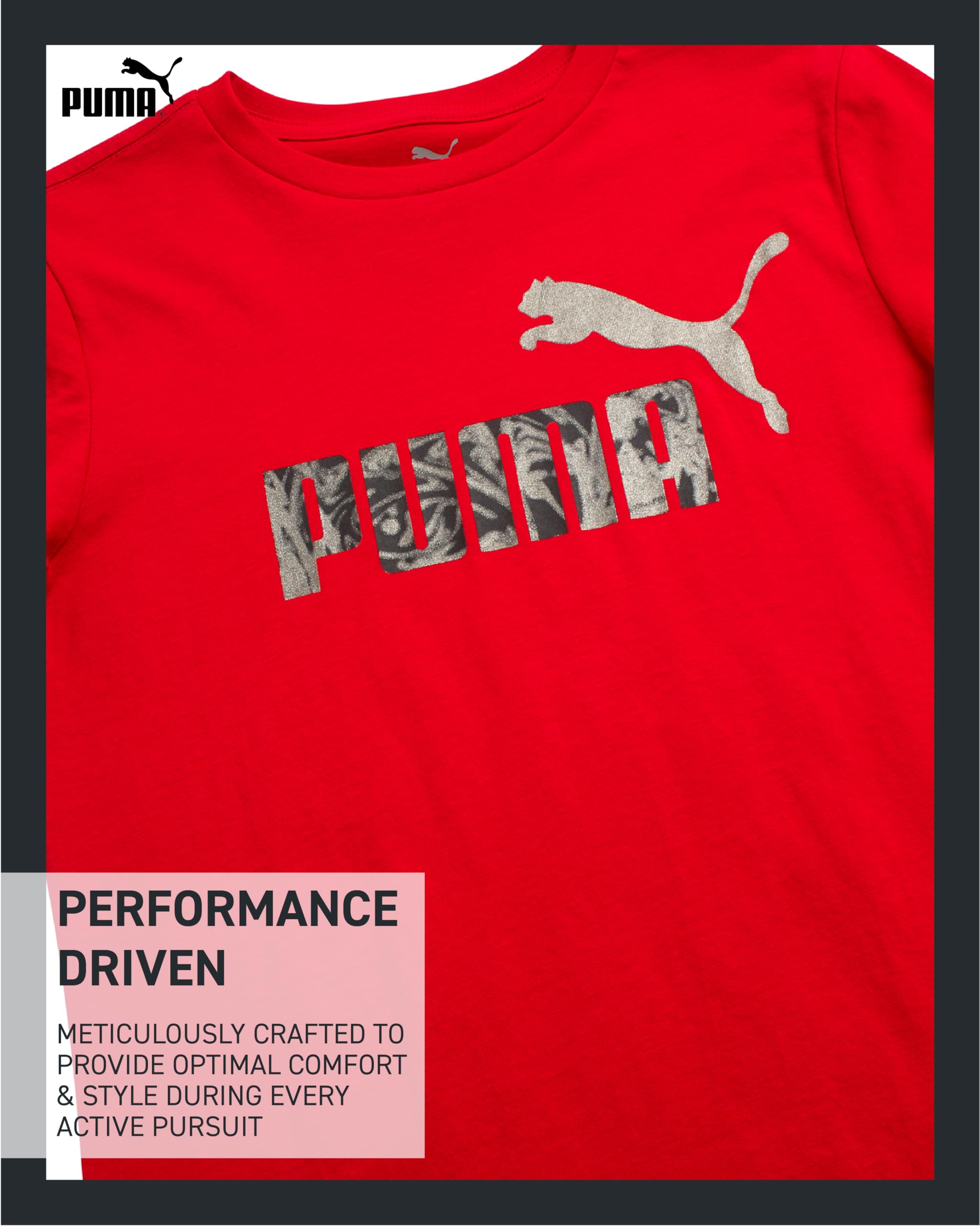 PUMA Boys' T-Shirt - Cat Logo T-Shirt for Boys - Athletic Crewneck Short Sleeve Tee (S-XL), Size X-Large, Puma Red/Black