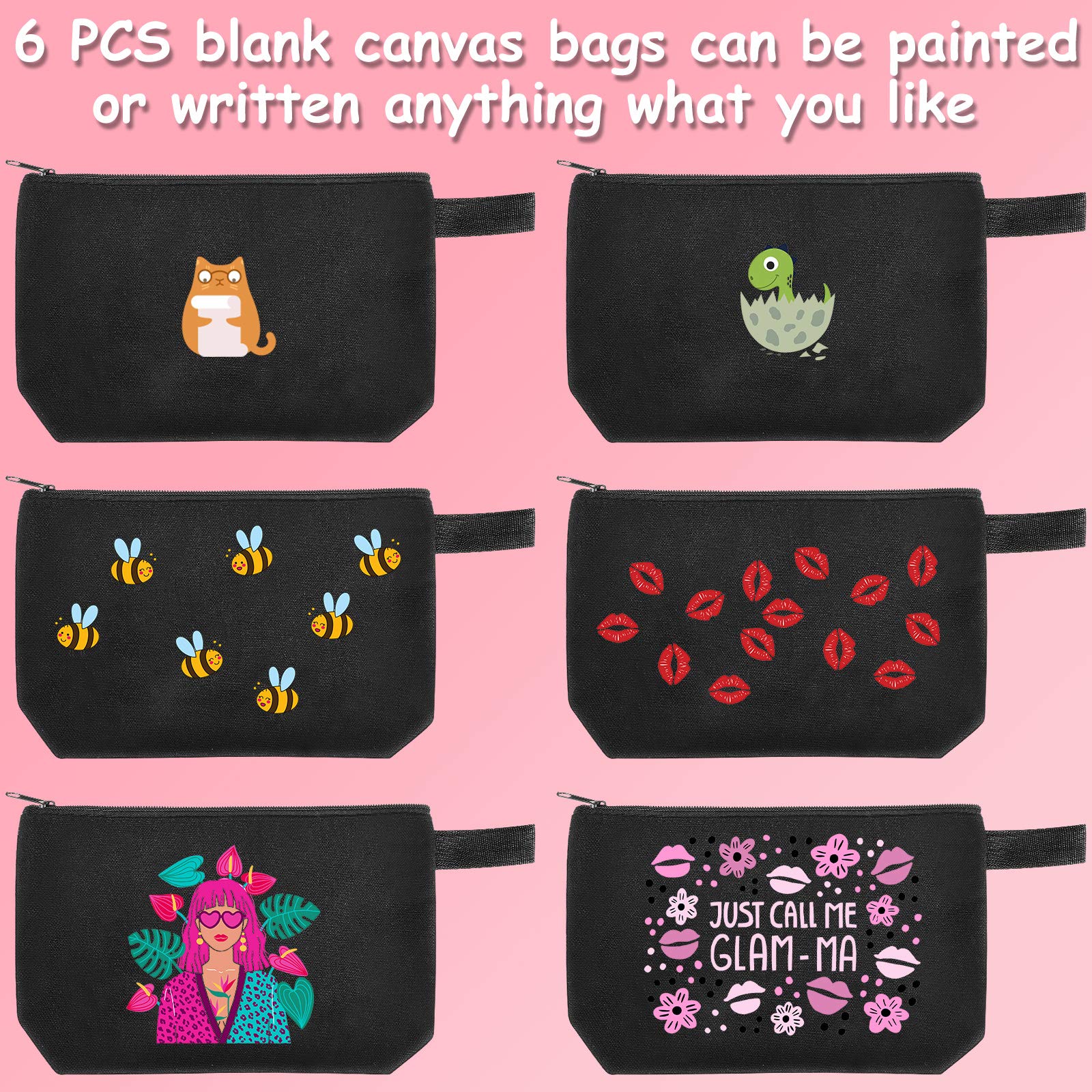 Weewooday 12 Pieces Canvas Makeup Bags for Women Plain Cosmetic Pouch with Zipper Blank DIY Bags for Travel Wedding Teacher Wome