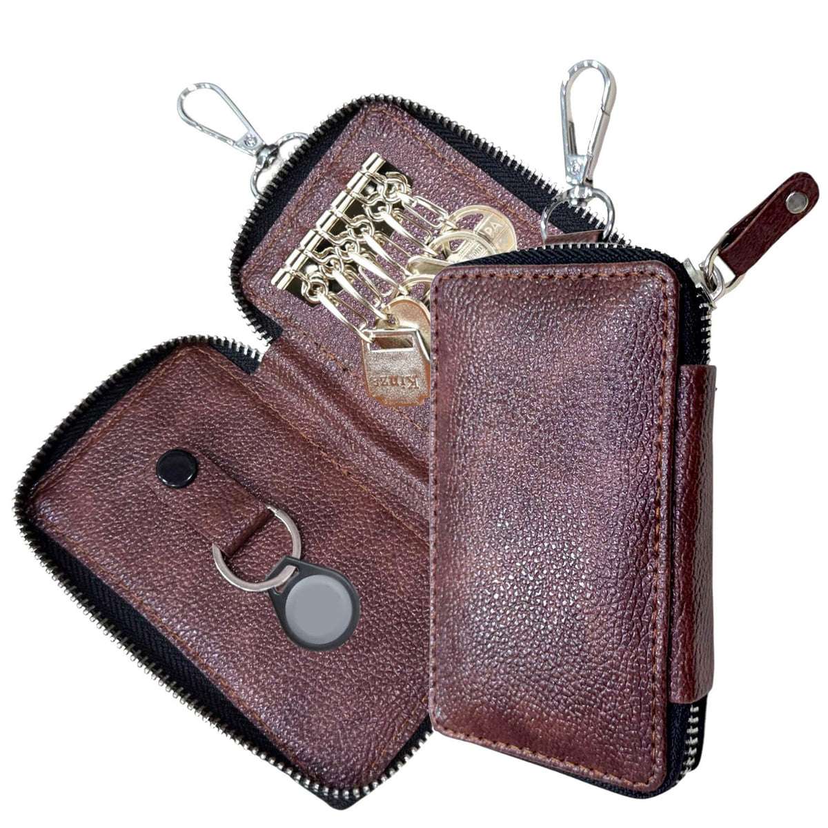 Zaoma Pu Leather Large Key Case Pouch Wallet Key Chain Key Holder Ring With 6 Key Hooks,1 Ic Key Ring, Metal Buckle With Zipper  7.5212