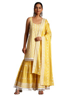 Libas Womens Embroidered Cotton Straight Kurta With Sharara And Dupatta