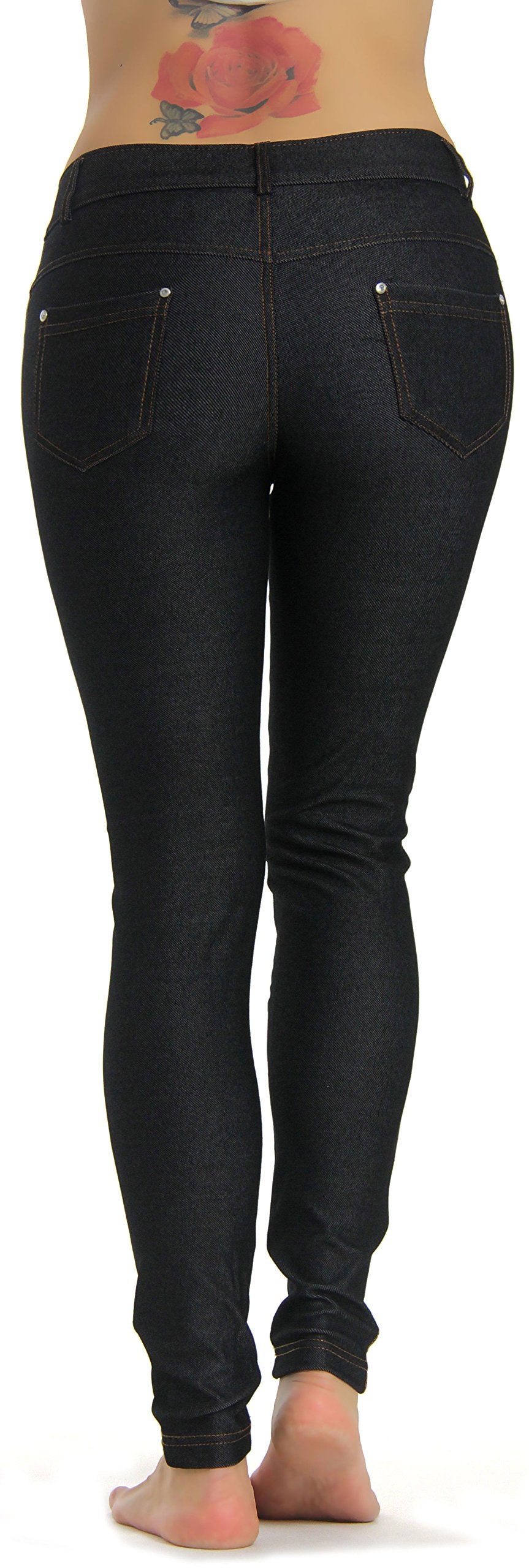 Prolific Health Women's Jean Look Jeggings Tights Yoga Many Colors Spandex Leggings Pants S-XXL (Medium, Black Type2)