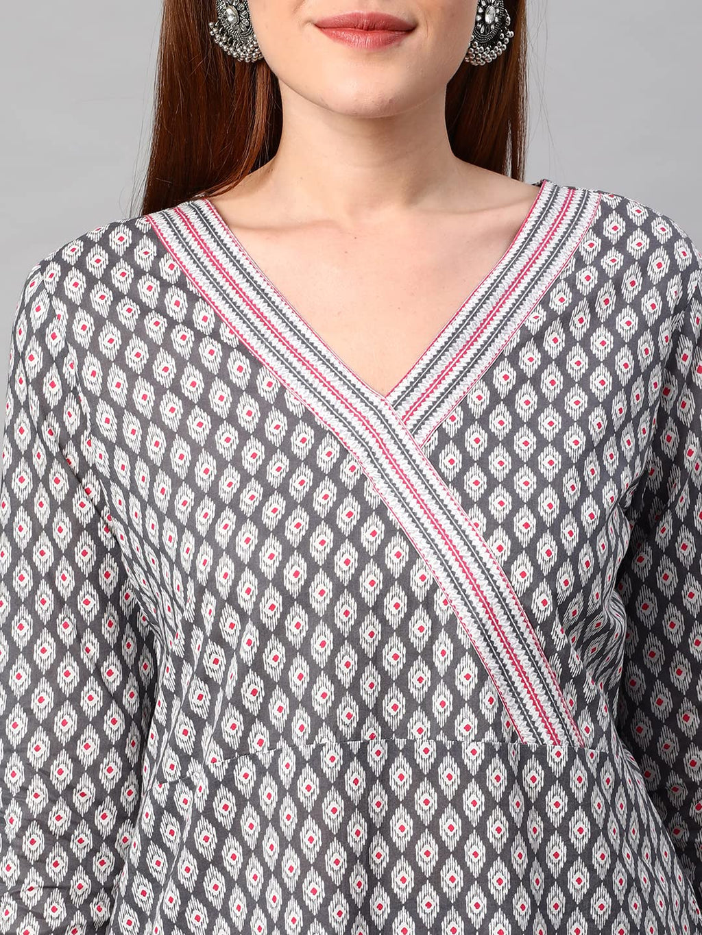 ANNI DESIGNER Womens Cotton Blend Printed Straight Kurta with Pant (Jinki-White & Grey_M_Dark Blue_Medium)