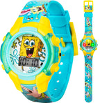 Accutime Nickelodeon Spongebob Squarepants Kids LCD Watch with LED Lights - Colorful Character Strap, Interactive Flashing Displ