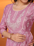 Rangita Pink Viscose Blend Flared Embroidered Calf Length Kurti | Kurta For Women