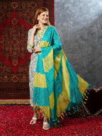 ANNI DESIGNER Ladies Rayon Blend Dupatta Kurta Trousers, green, L