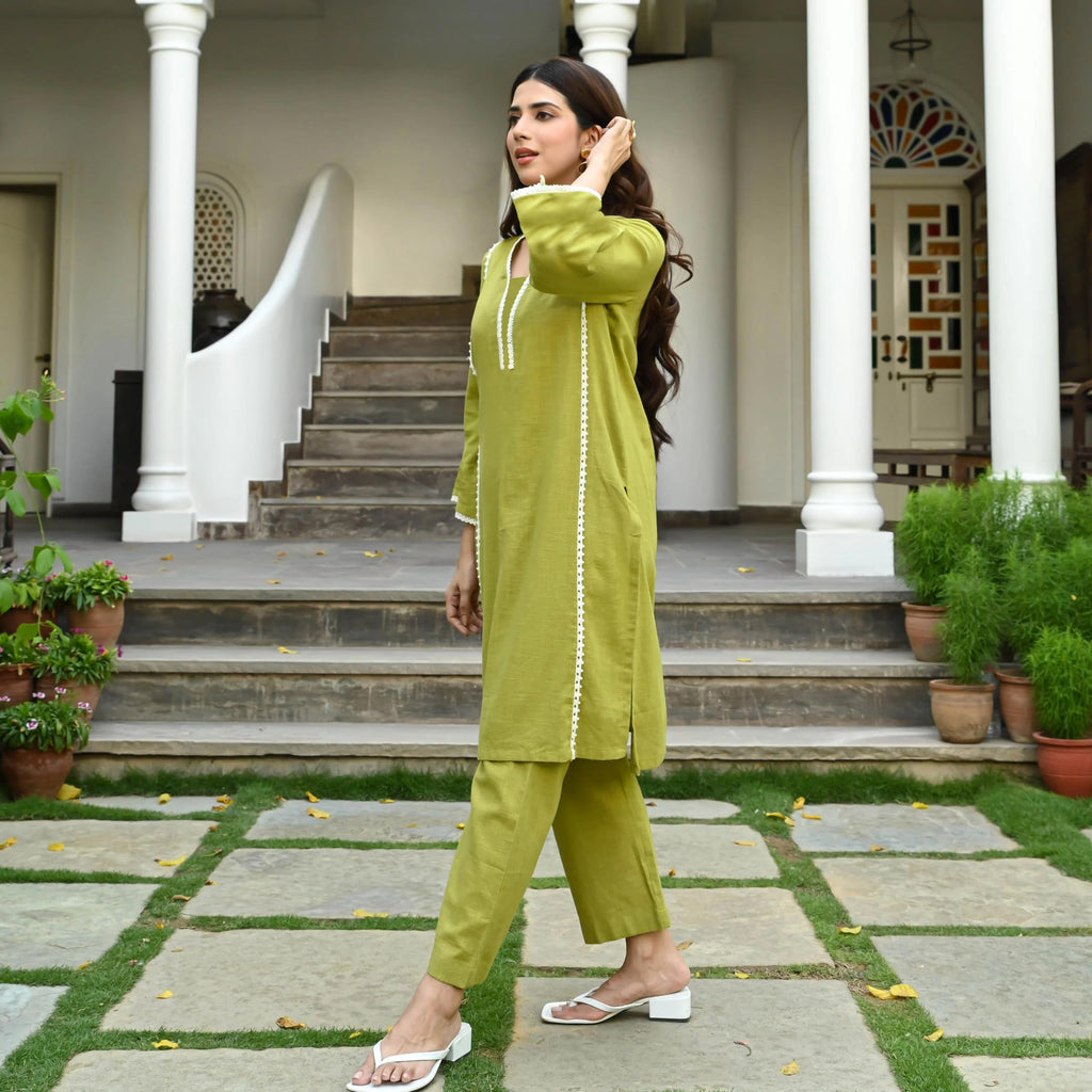 GoSriKi Womens Cotton Blend Solid Ethnic Co-ord Set