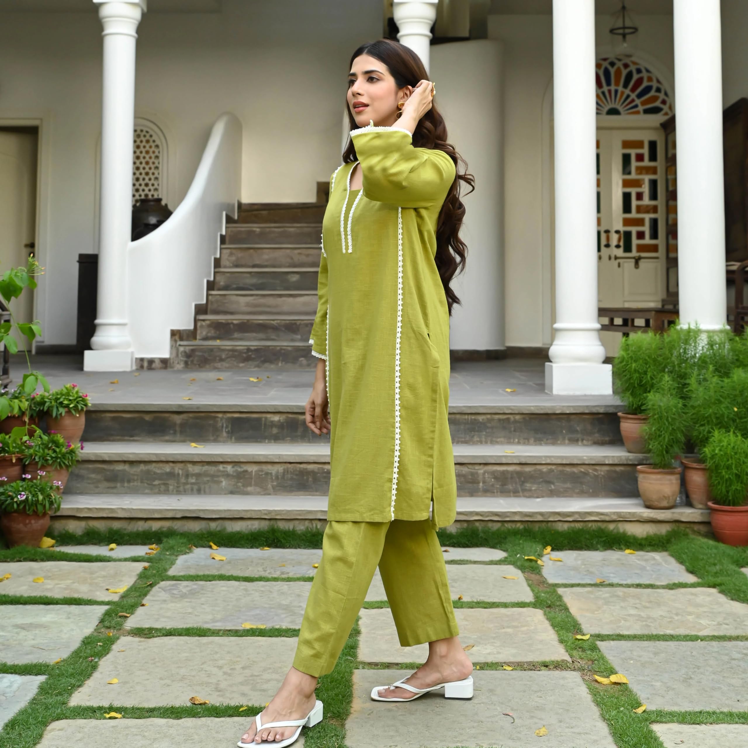 GoSriKi Womens Cotton Blend Solid Ethnic Co-ord Set
