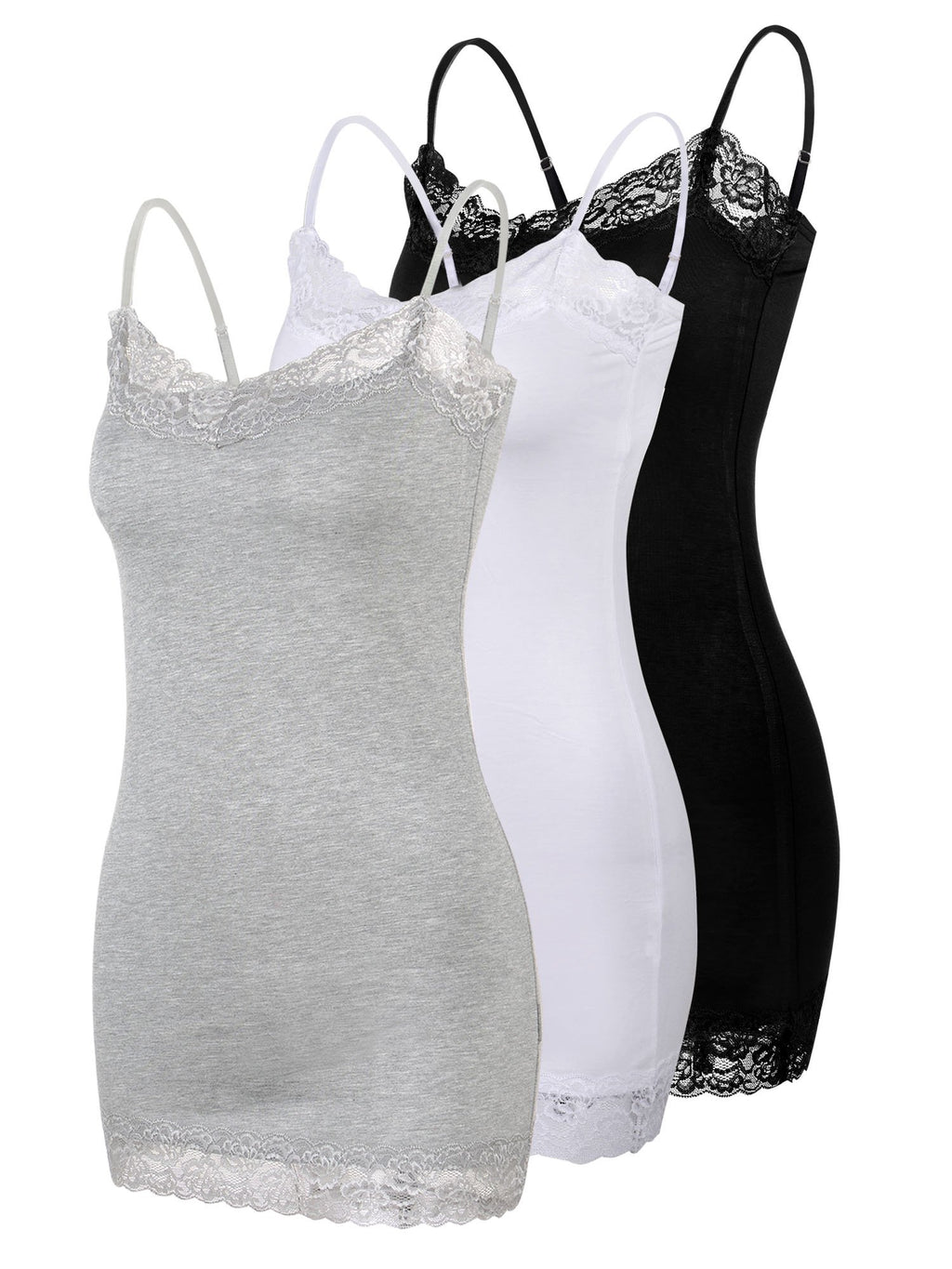 3 Pack Women Tank Tops Lace Cami Camisoles Adjustable Spaghetti Strap Lace Tank Top for Girls Wearing (Black,White and Grey, XL)