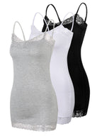 3 Pack Women Tank Tops Lace Cami Camisoles Adjustable Spaghetti Strap Lace Tank Top for Girls Wearing (Black,White and Grey, XL)