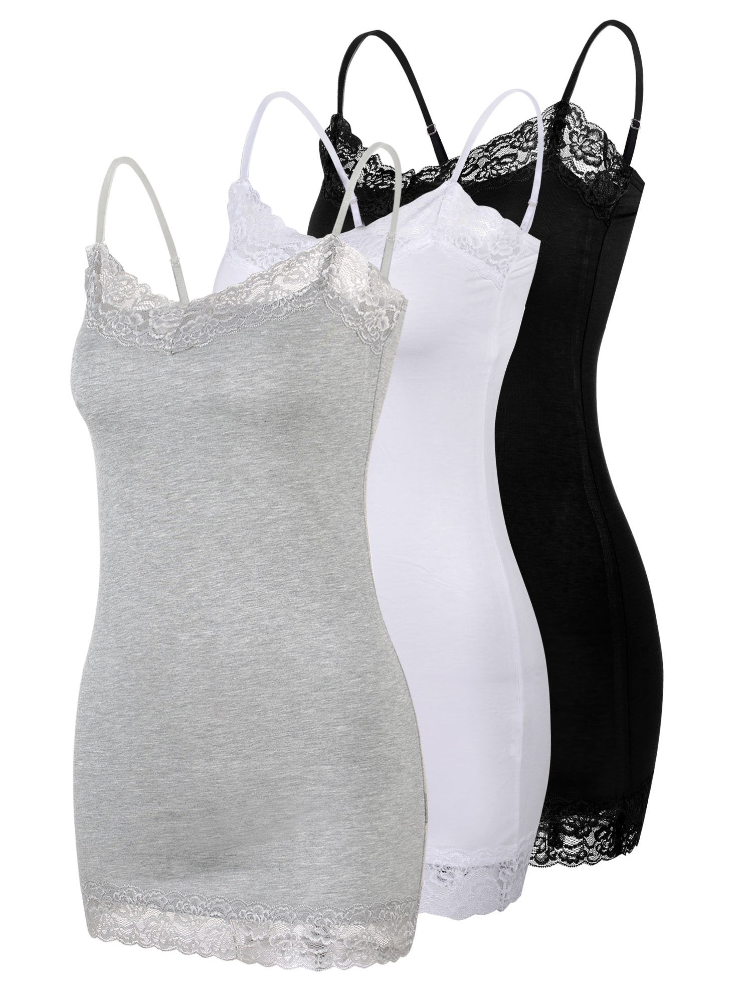 3 Pack Women Tank Tops Lace Cami Camisoles Adjustable Spaghetti Strap Lace Tank Top for Girls Wearing (Black,White and Grey, XL)