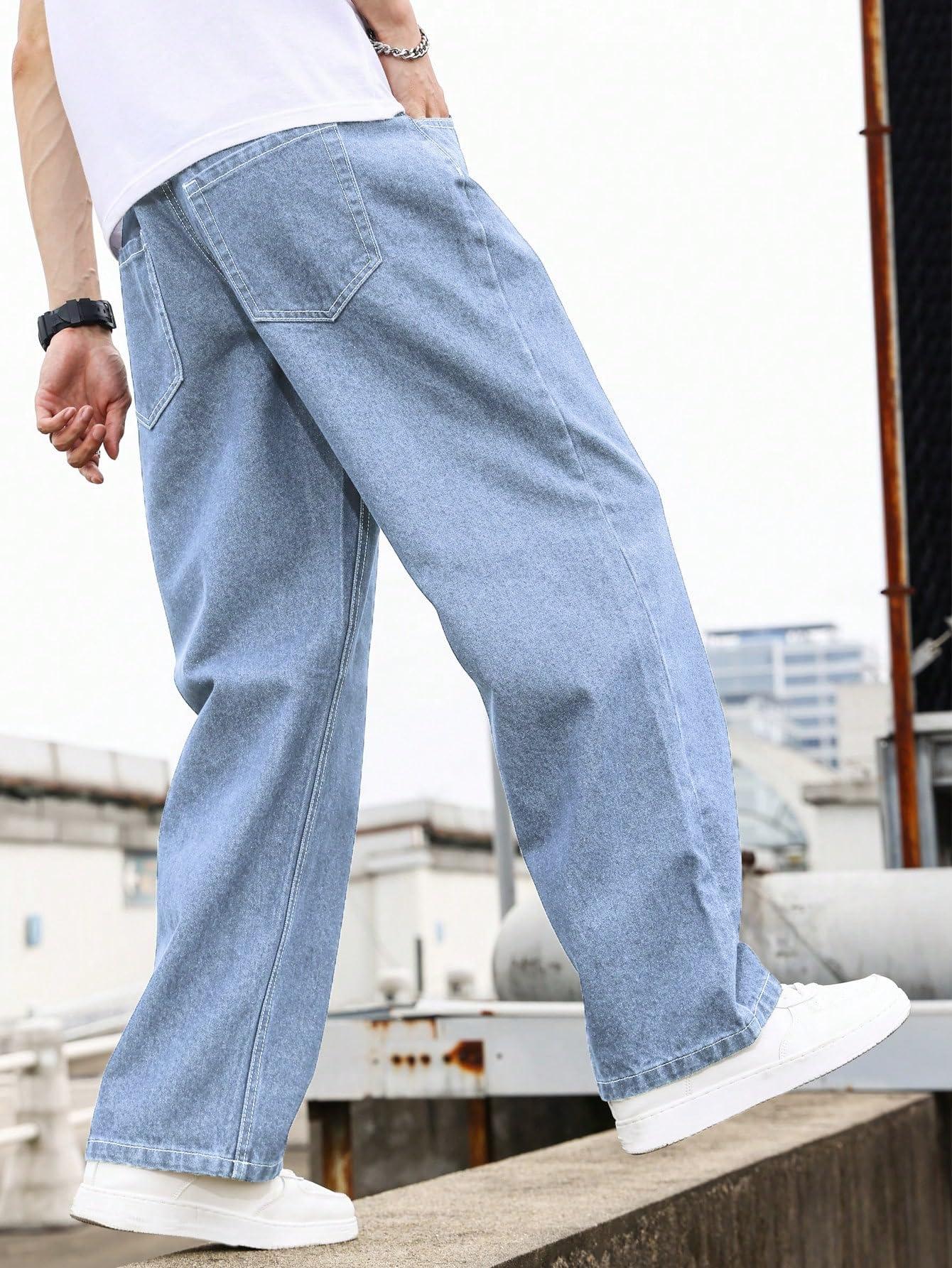 Kotty MenS Solid Zero Gravity Baggy Storm Breaker Shadow Jeans(Blue,30)