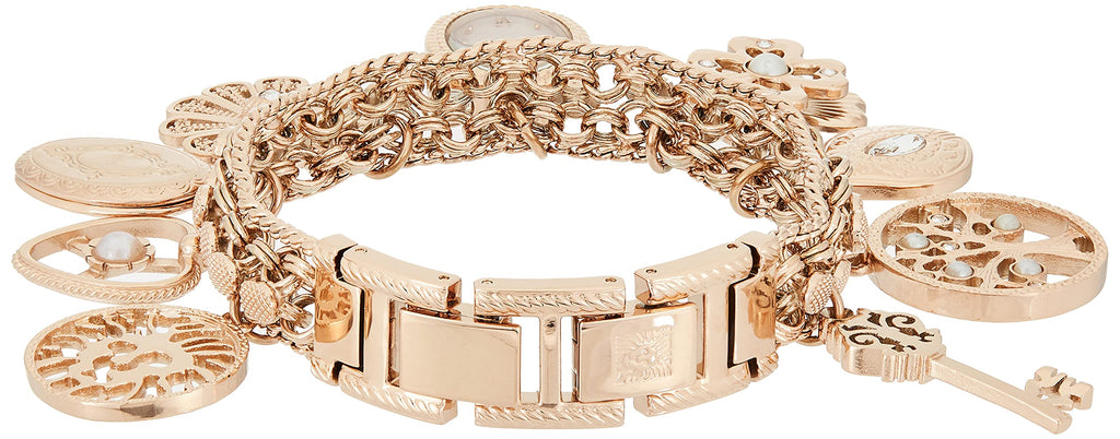 Anne Klein Women's Premium Crystal Accented Rose Gold-Tone Charm Bracelet Watch