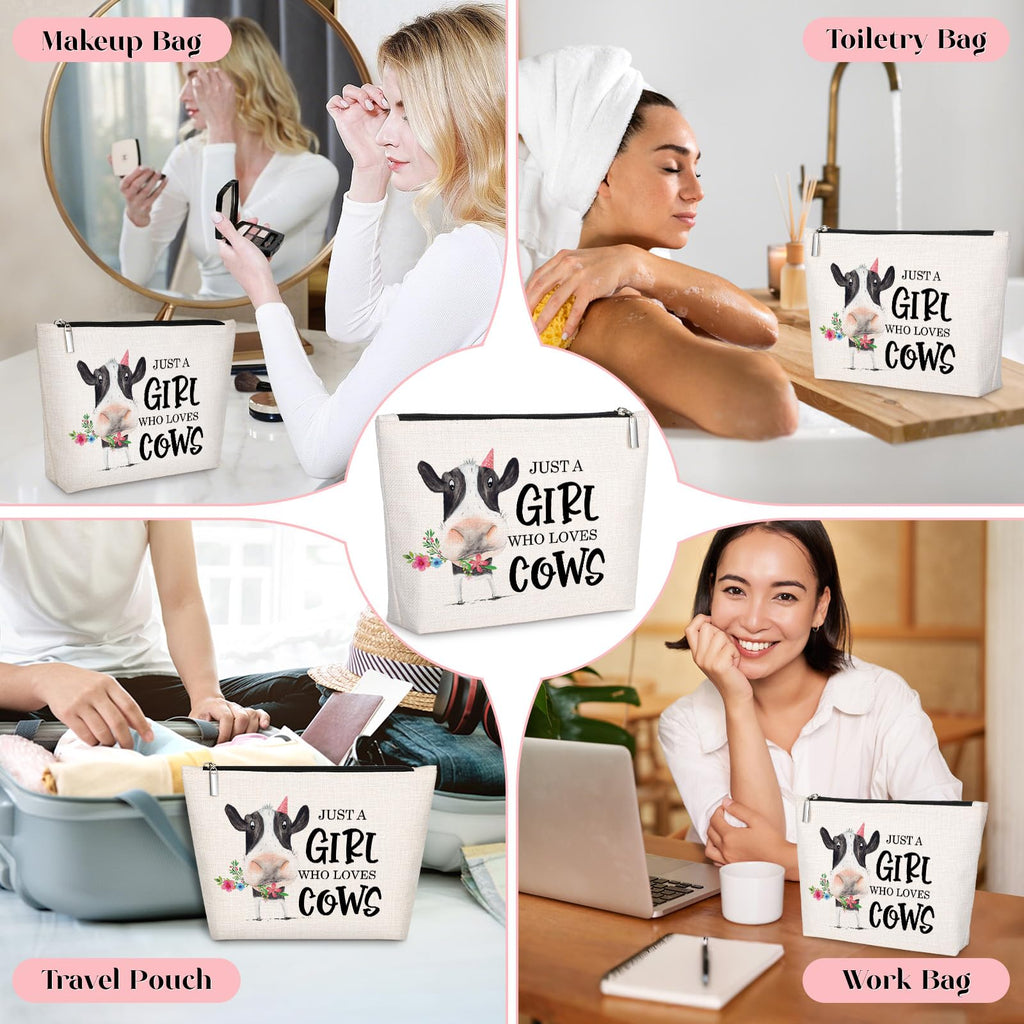 GevGuxLuo Cow Gifts for Cow Lovers, Cow Makeup Bag for Women with Mirror, Cow Birthday Gifts Ideas for Daughter Sister Bestie, C