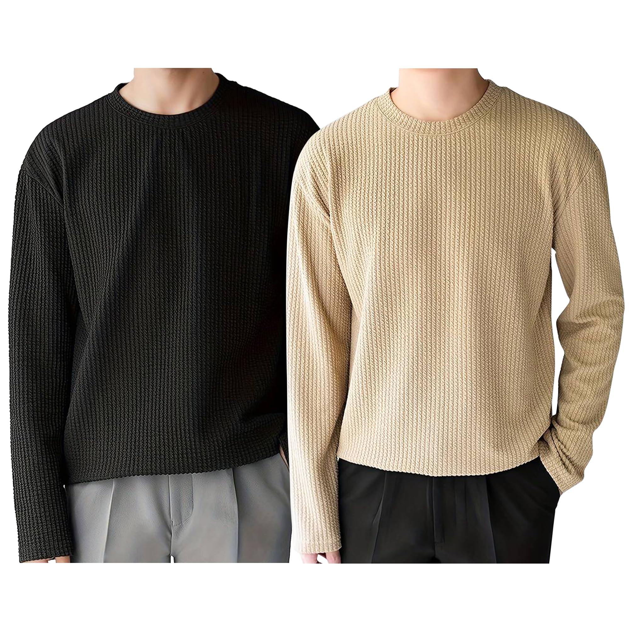 I ENTERPRISE Mens Cotton Bland T Shirt | Round Neck | Full Sleeve | Plain | Combo Pack of 2 - Regular Fit*T2_SR93-SR94*M