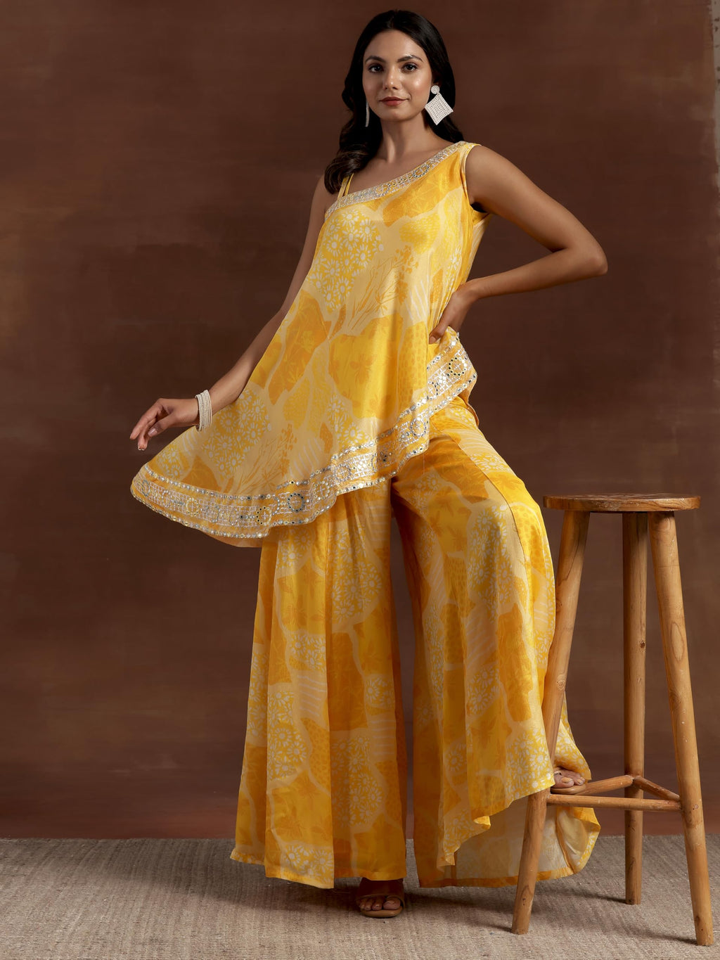 Libas Womens Printed Silk Blend Co-Ord Set For Women Yellow