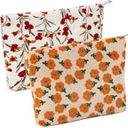 ZLFSRQ 2Pcs Daisy Flower Makeup Bag Travel Cute Cosmetic Bags for Women Large Floral Makeup Pouch Zipper Cosmetic Pouch Set for 