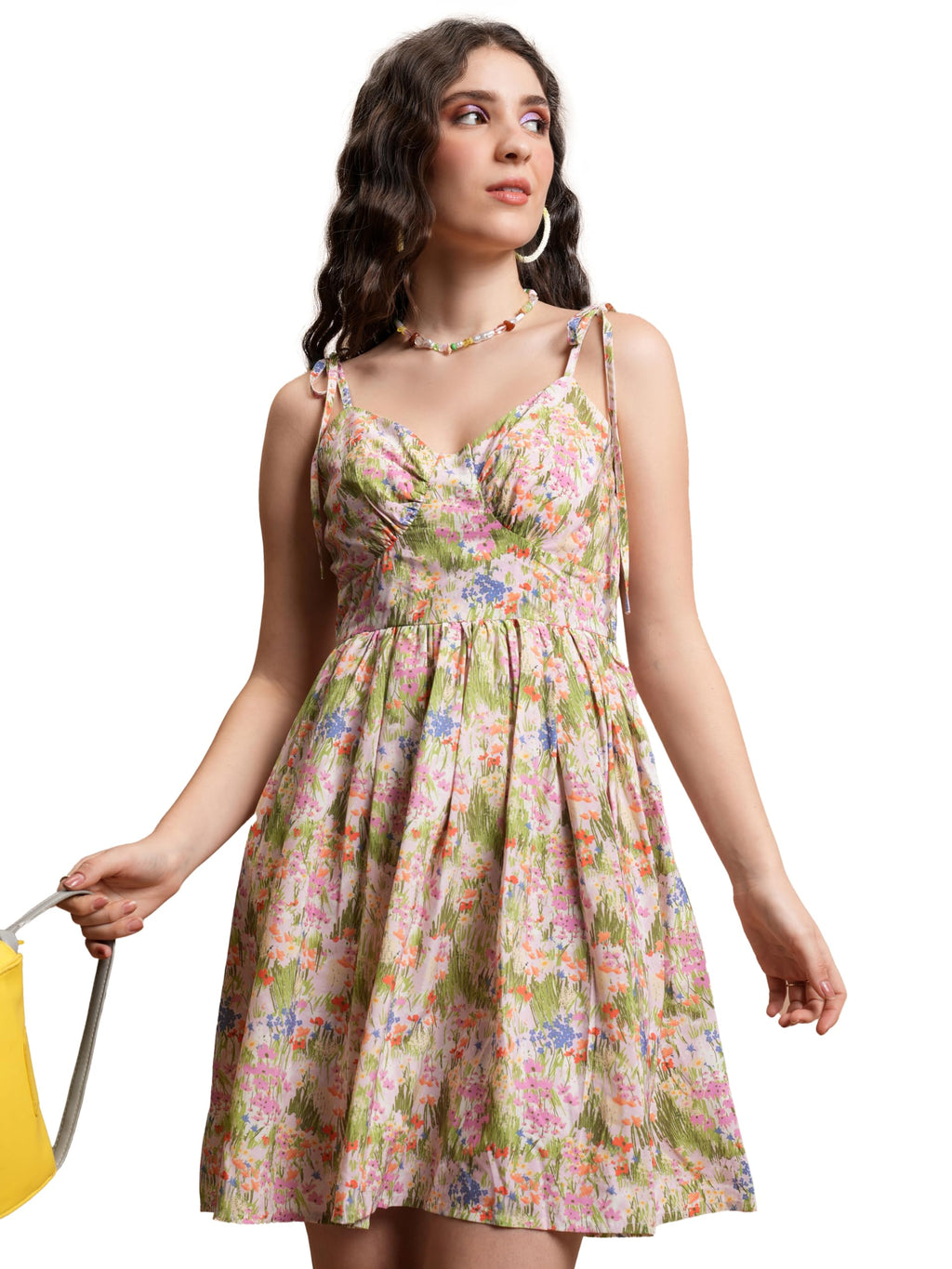 Ketch WomenS Polyester Flare Dress Mini Khj6000647_Pink/Green Multi