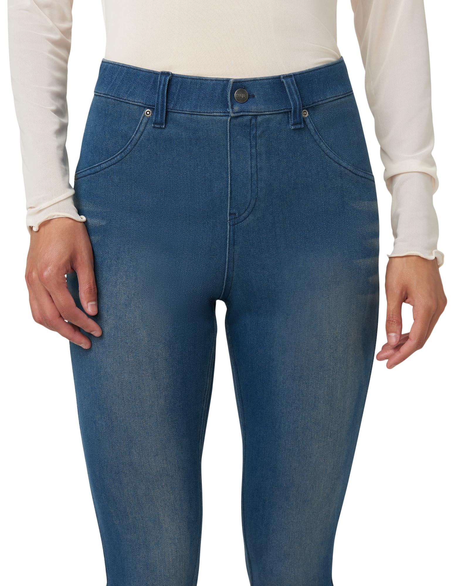 Hue Women's Ultra Soft High Waist Denim Leggings Sockshosiery, -steely Blue, Medium