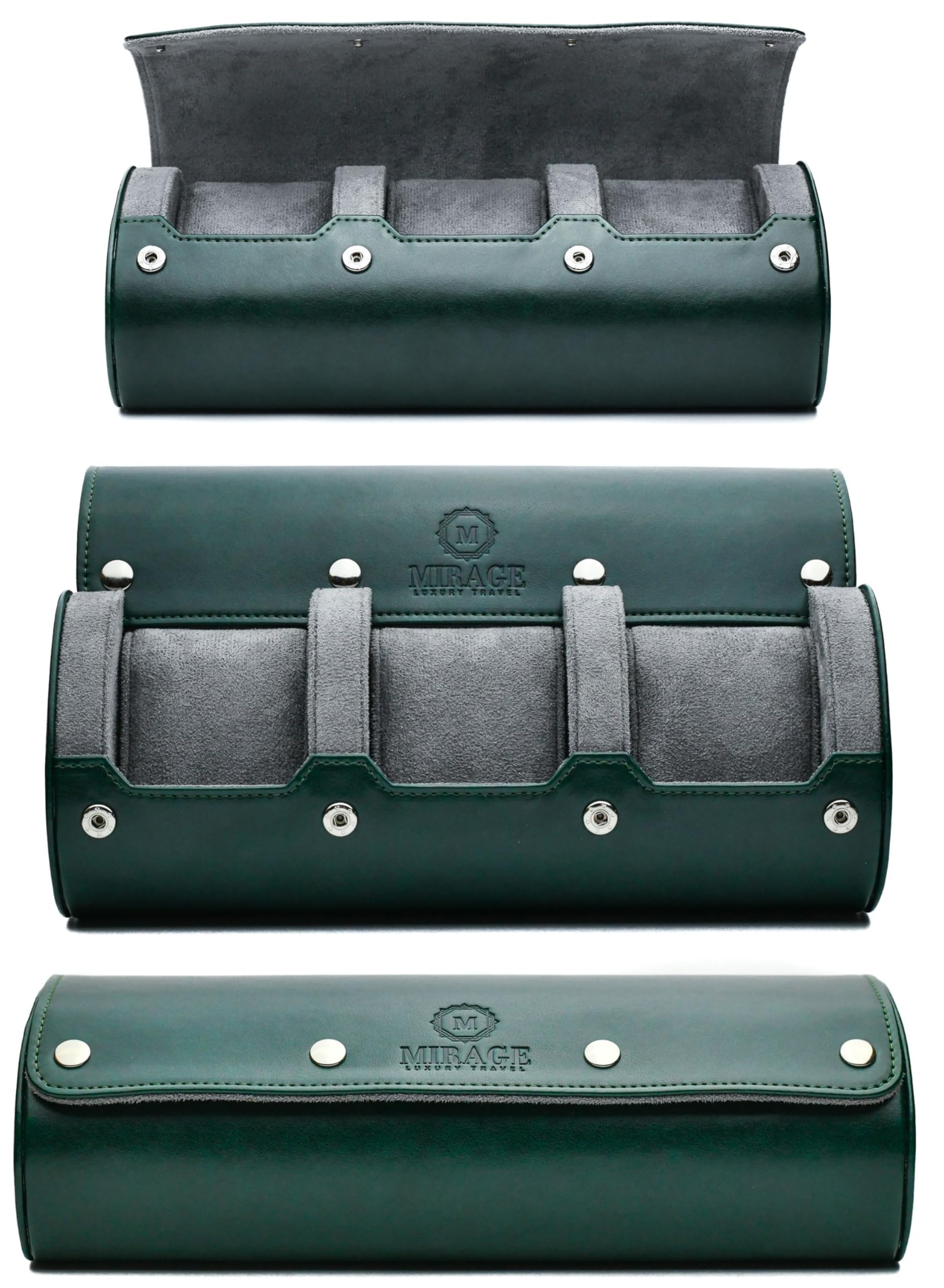 Watch Case for Men - Watch Roll Travel Case - Storage Organizer and Display - Royal Green