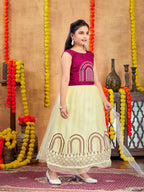 Aarika Girls Ethnic Wear Maroon-Beige Colour Thread Embroidery Net Lehenga Choli Set (4-10 Years)