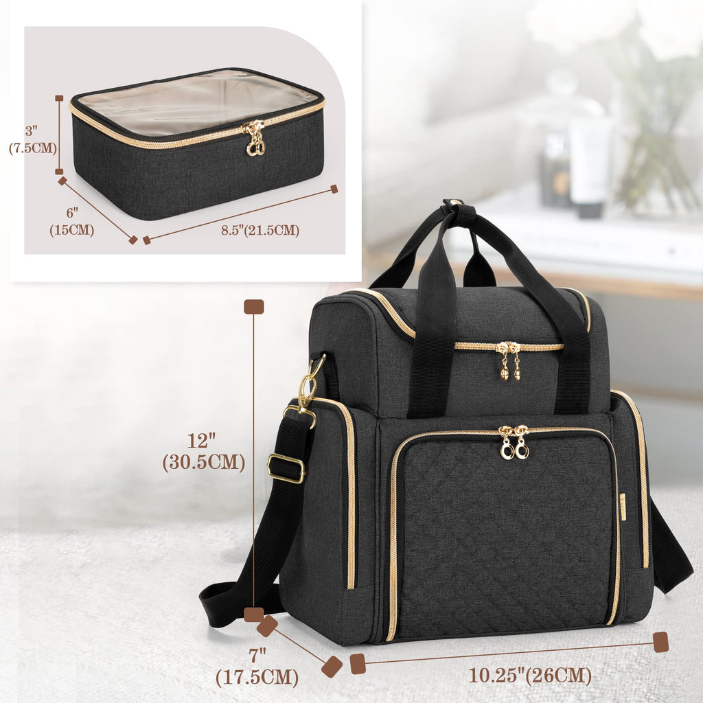 LUXJA Travel Makeup Bag with 2 Removable Cases, Cosmetic Bag with Multiple Storage Sections (Patent Pending)