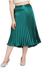 Kzully | Elegant Ensemble Satin Midi Skirts For Women & Girls Green