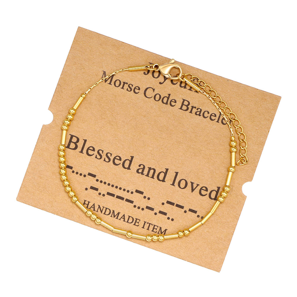JoycuFF Morse Code Bracelets for Women Blessed and Loved Inspirational Birthday Mother's Day Christmas Gifts for Best Friend Mom
