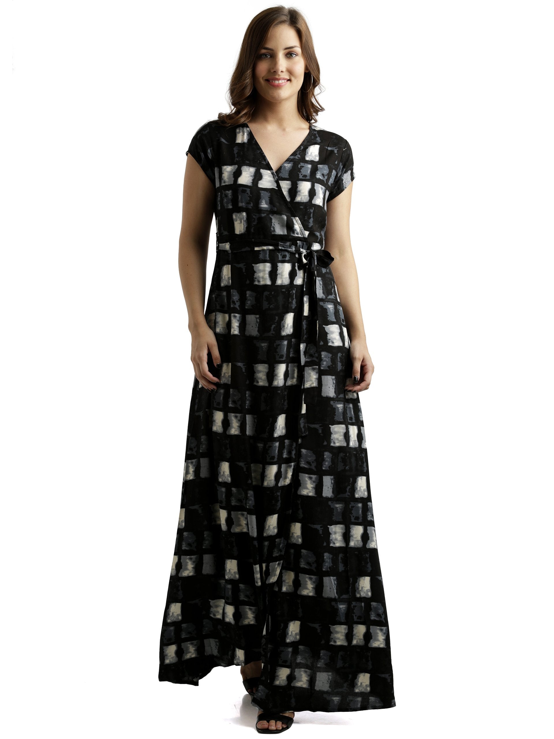 Miss Chase WomenS Rayon Wrap Dress(Mcss18D11-16-171-03,Multicolor- Base Black,Small)