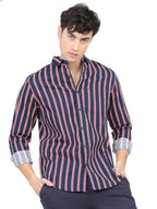 Ketch MenS Cotton Striped Slim Fit Shirt (Khsh000344_Navy/White/Red L)