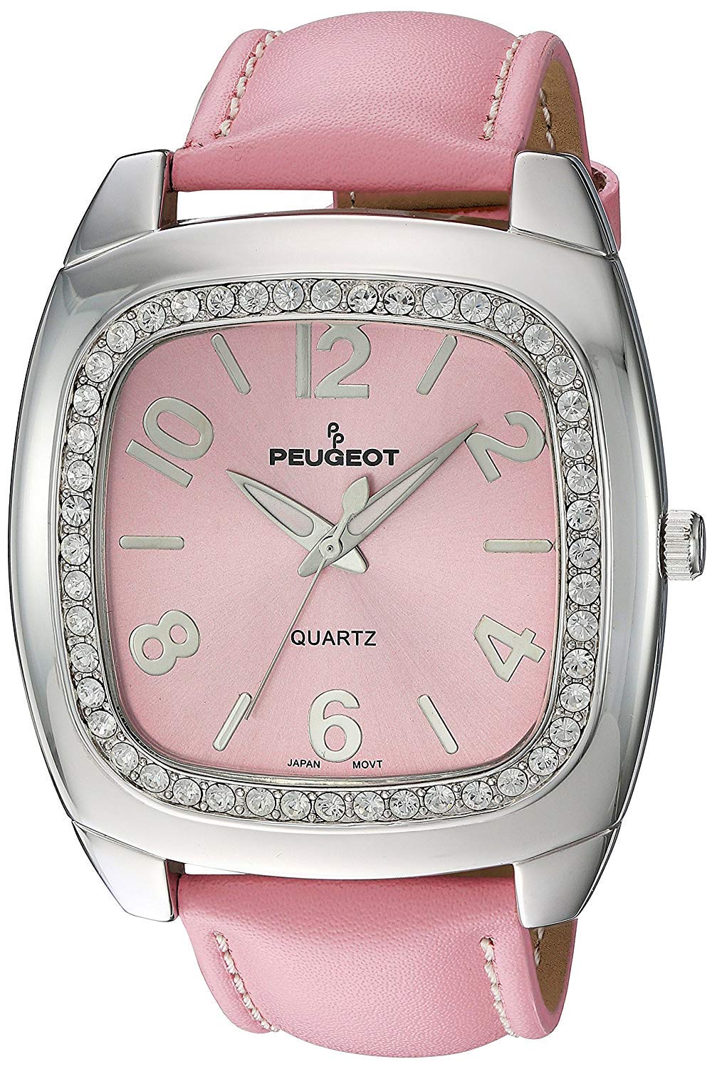 Peugeot Women's Crystal Bezel Boyfriend Watch, Easy to Read Dial with Colorful Leather Strap