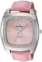 Peugeot Women's Crystal Bezel Boyfriend Watch, Easy to Read Dial with Colorful Leather Strap
