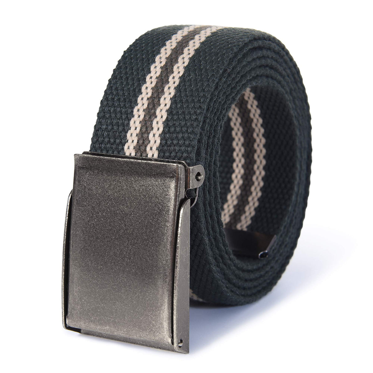 Canvas Web Belt | Cut To Fit Up To 52 | FlipTop Brushed Silver Nickel Buckle (Olive Khaki) 52