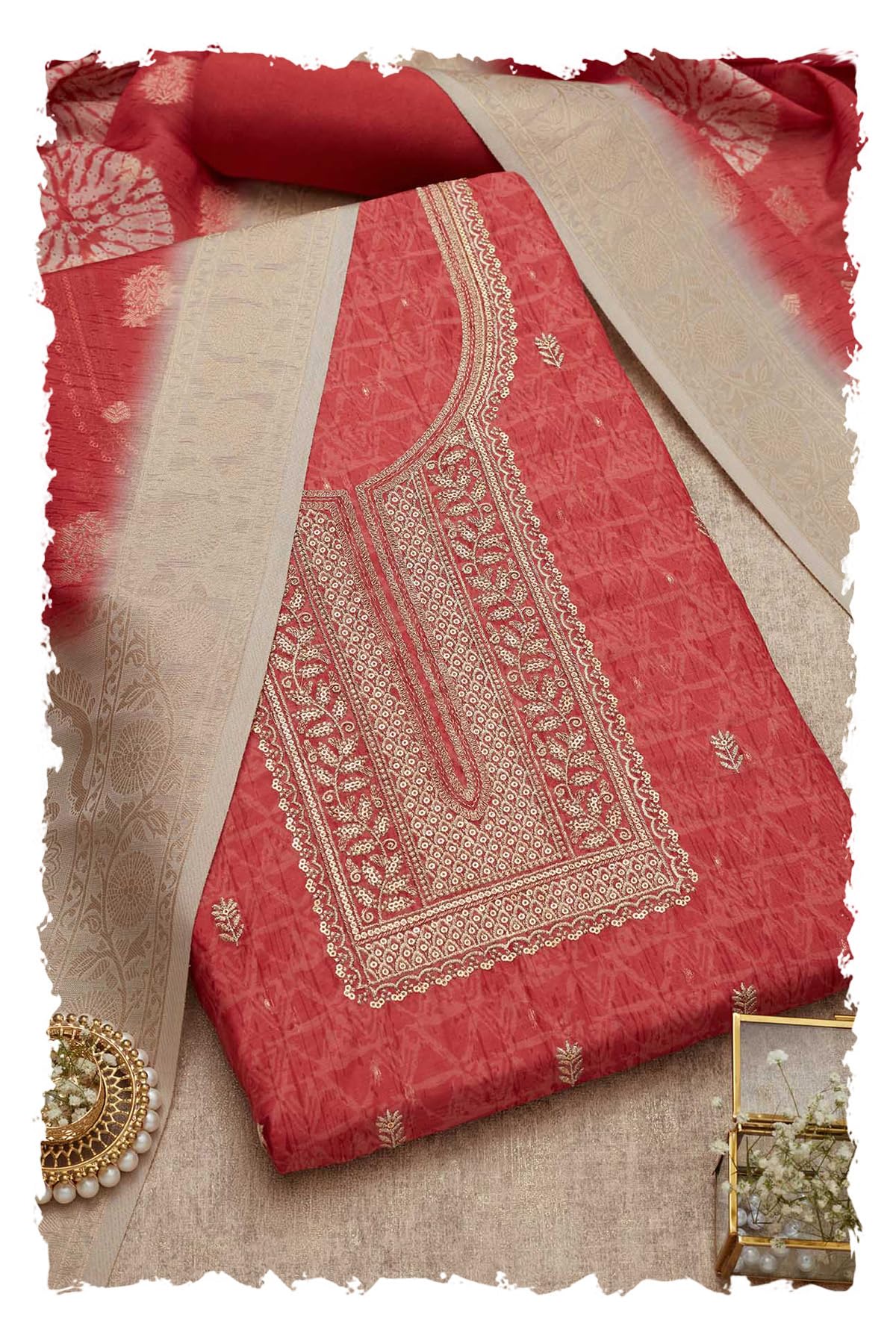 Soch Women Chanderi Abstract Unstitch Dress Material with Sequins